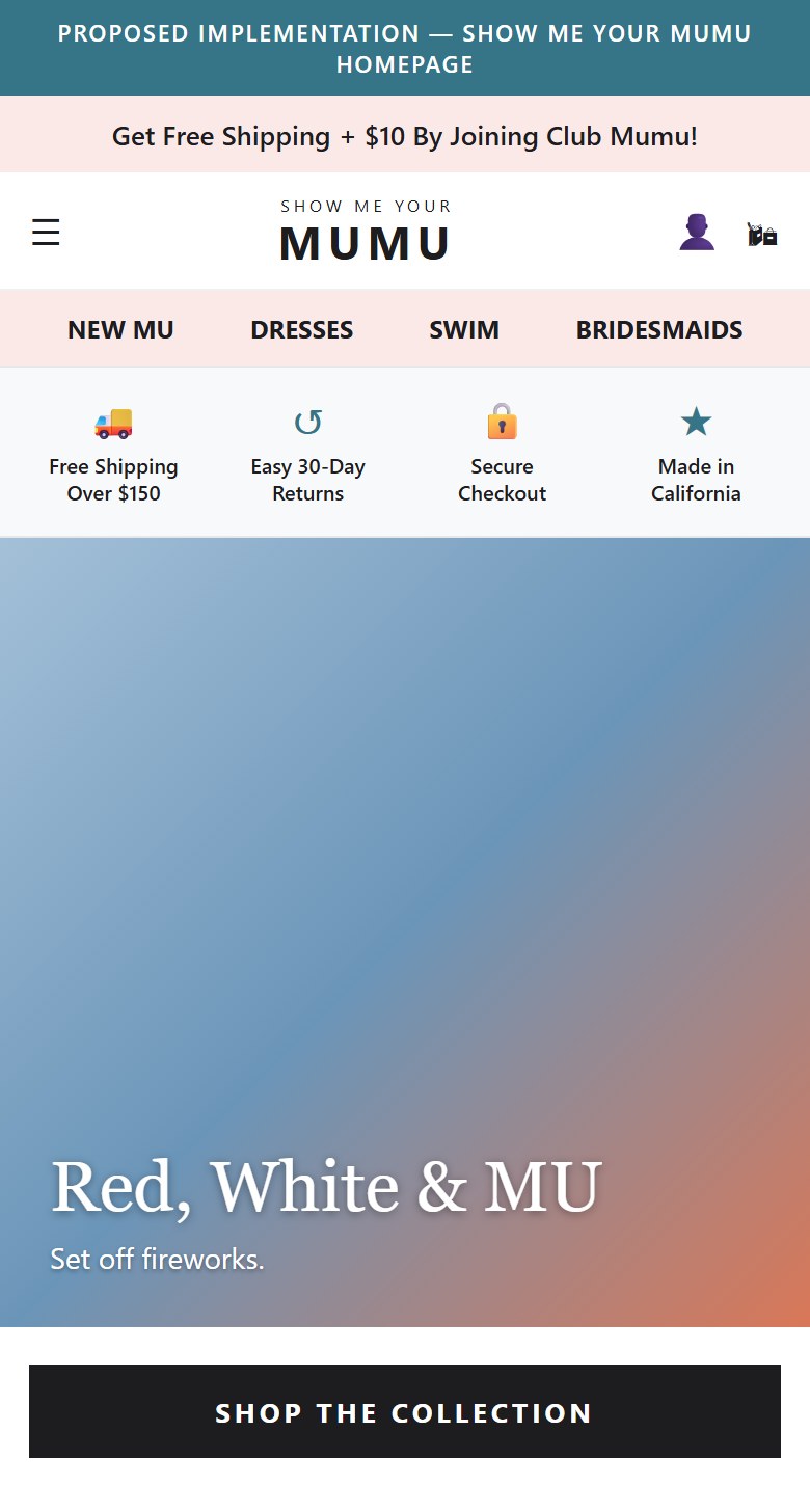 Proposed Implementation — Show Me Your Mumu Homepage