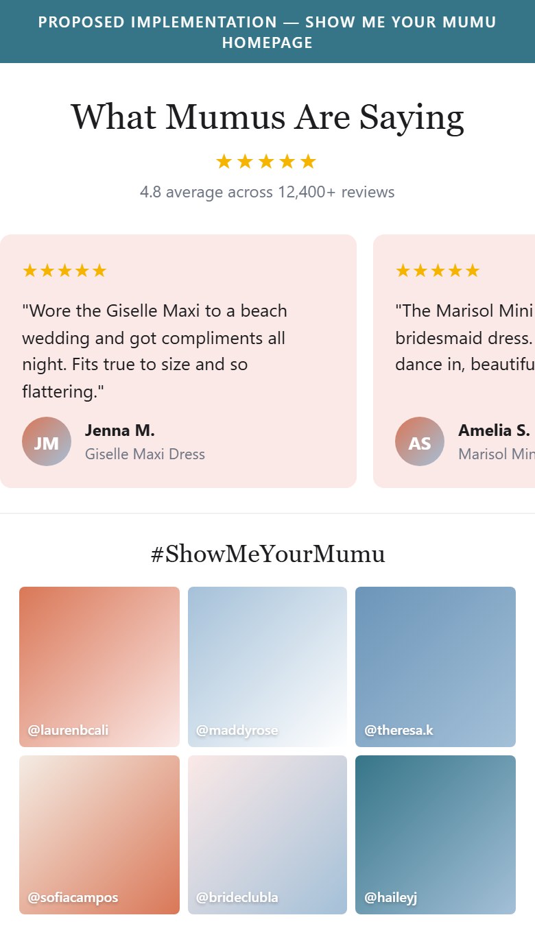 Proposed Implementation — Show Me Your Mumu Homepage